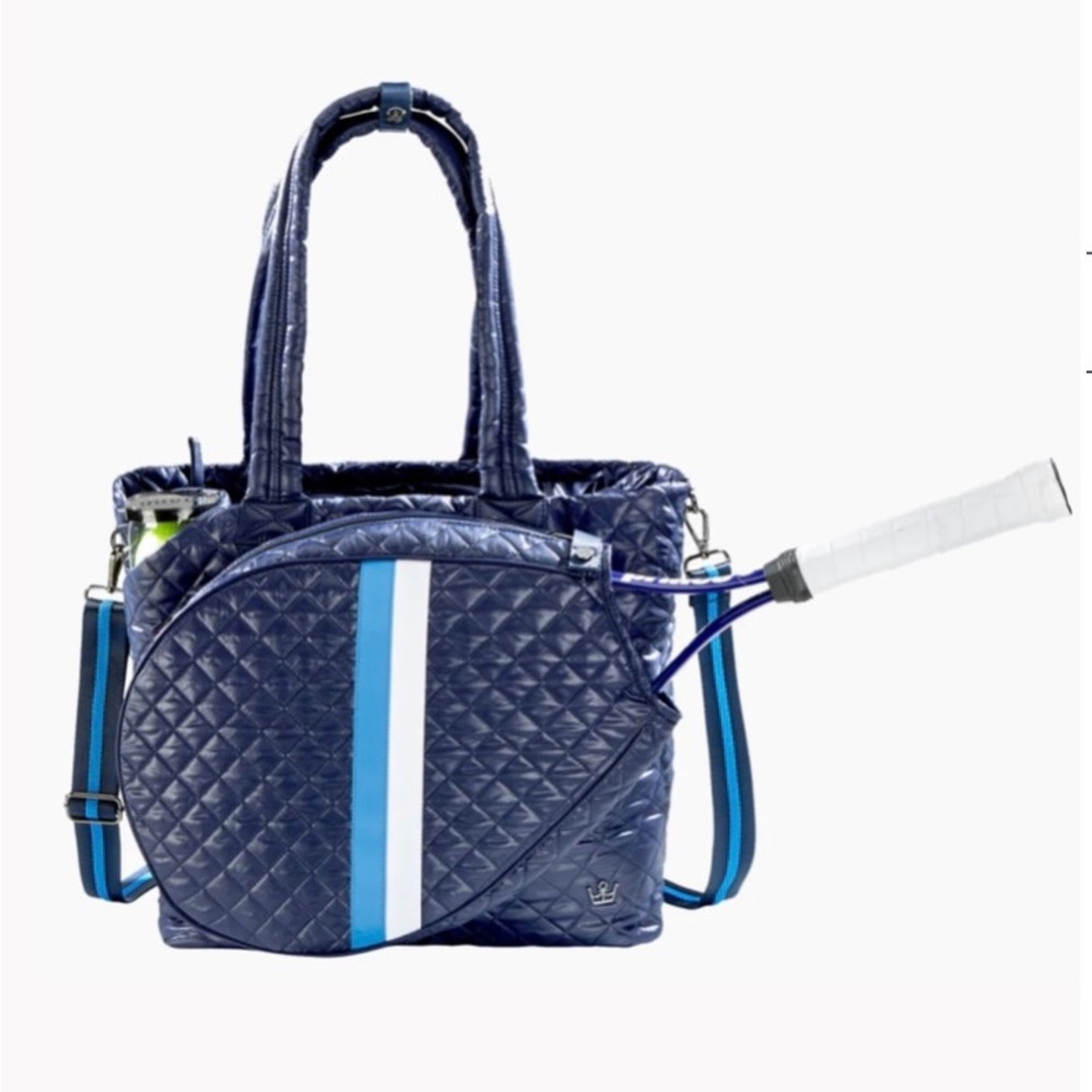 NWT Oliver Thomas kitchen Sink Tennis Tote -Navy Blue stripe